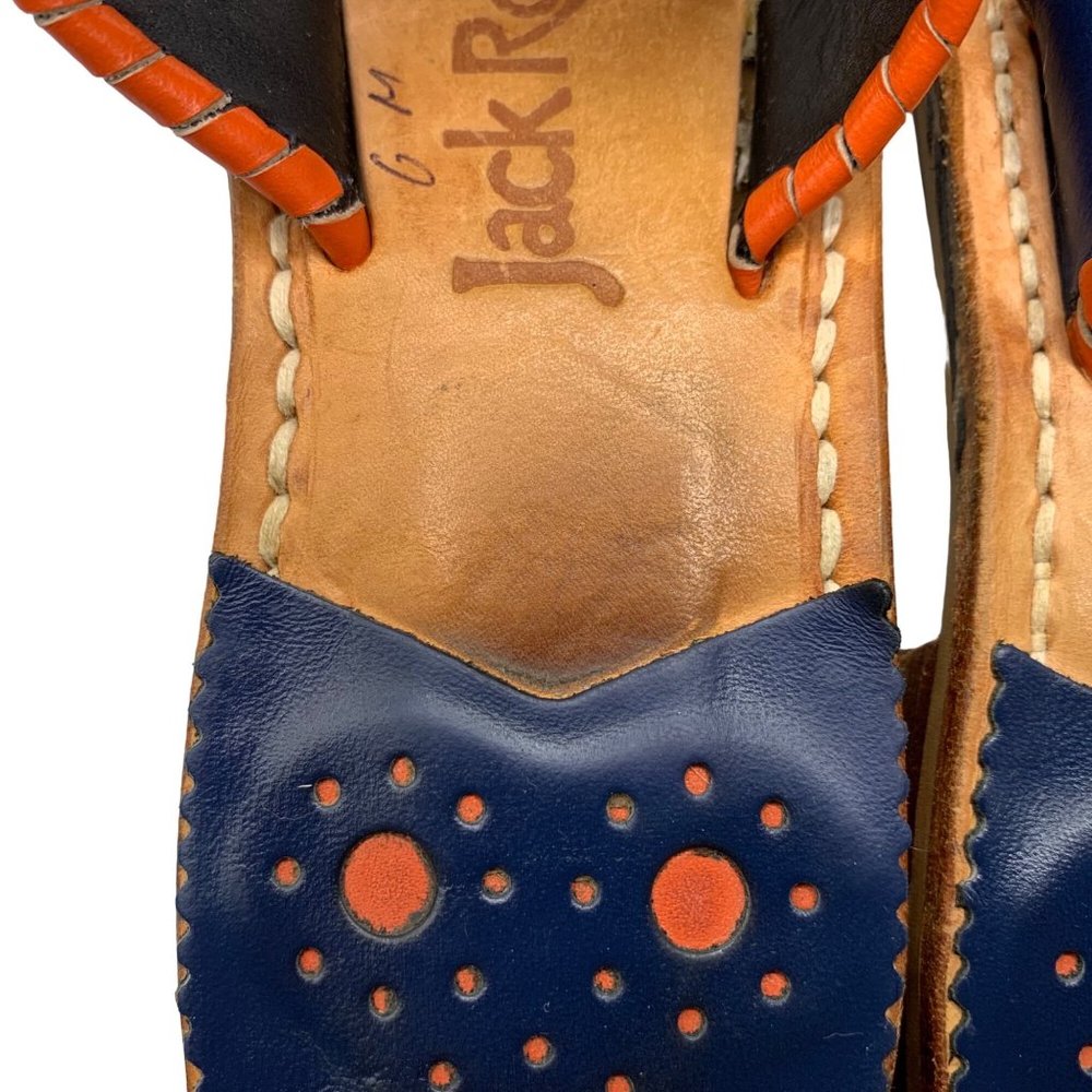 Jack Rogers Navajo Rattan Open Toe Slide On Sandals Midnight Blue Red 6 Leather - Picture 10 of 10
